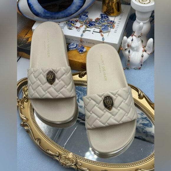 🆕 KURT GEIGER LONDON 🧿 NWOB Meena Eagle Quilted Slide, Bone - Sz 37 US 7 - Picture 6 of 15